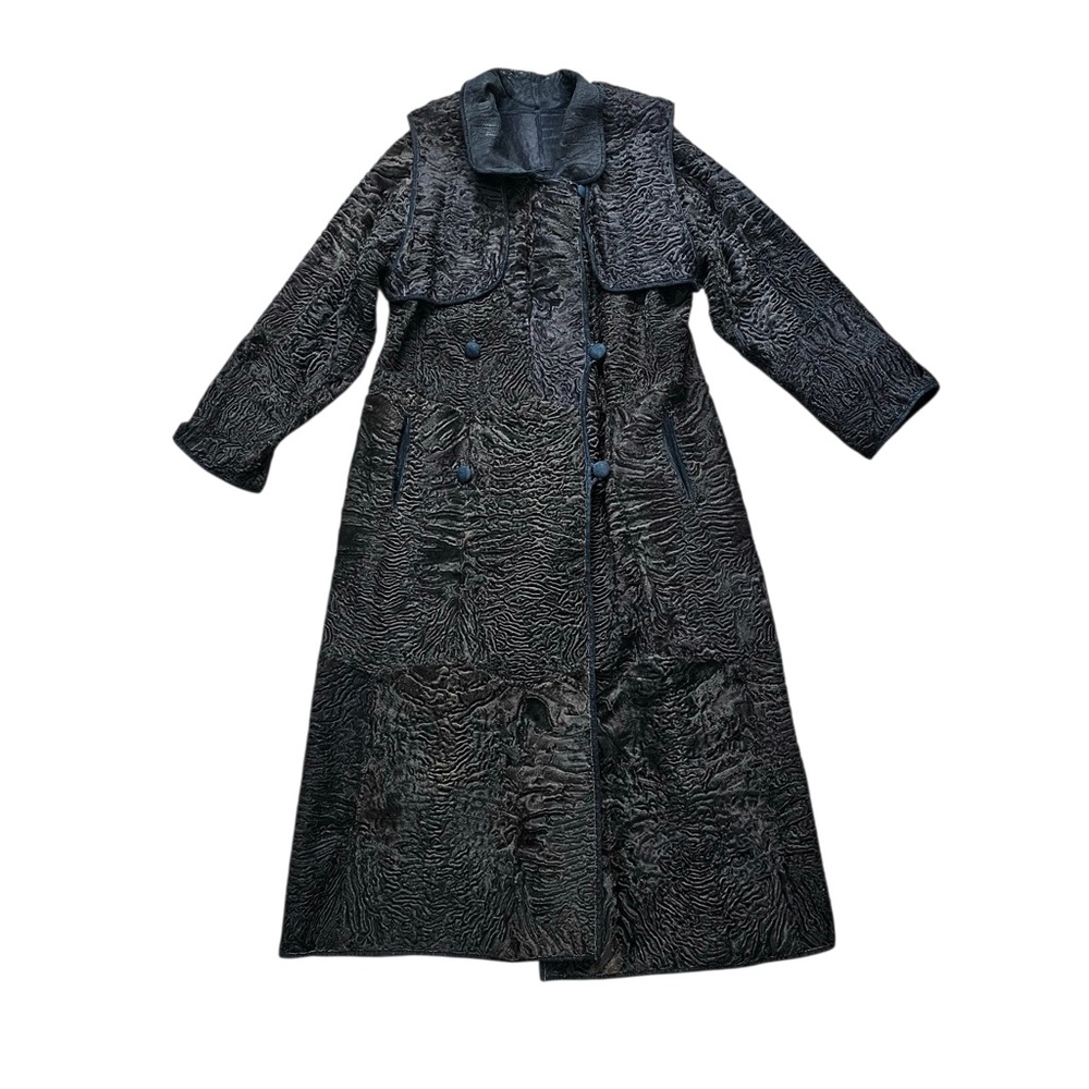 Elegant Vintage Black Swakara Lamb fur Full Length Women's Coat Sz L
